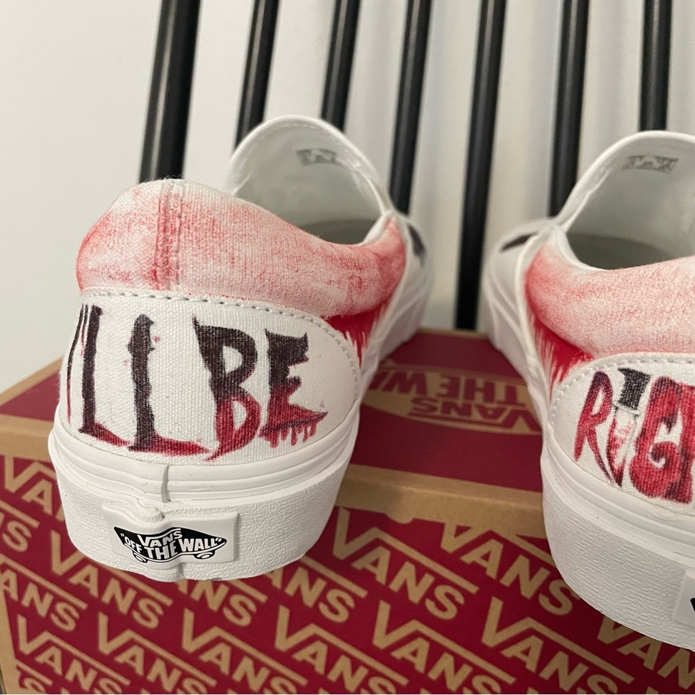 Custom Ghostface Scream Vans Classic‎ Slip On NEW mens 10.5 “I’ll be right back” - Picture 6 of 11